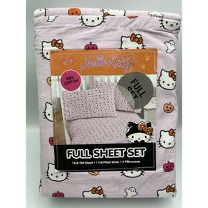 New Hello Kitty Halloween Fall Full Sheet Set Orange Bow Bats Cats Pumpkins